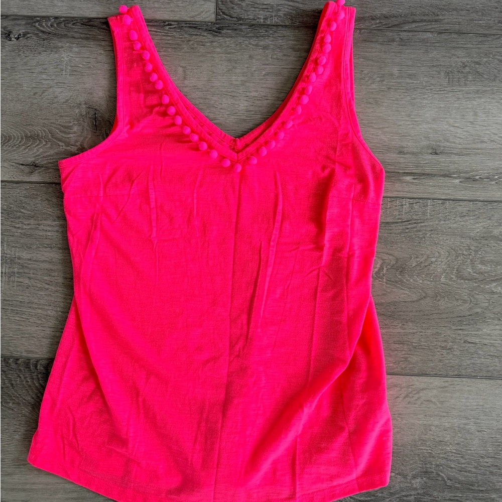 Lilly Pulitzer Neon Pink V-Neck Pom Trim Camisole
